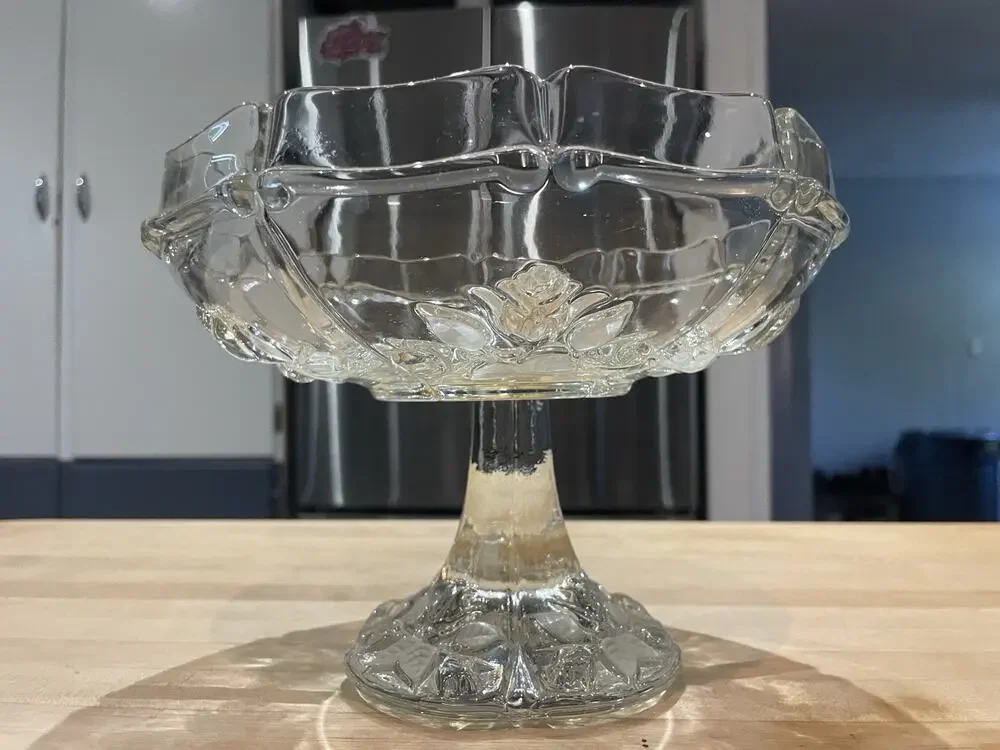 Vtg MIKASA Clear Crystal Rose Heavy Solid Pedestal Candy Bon Bon Dish Compote